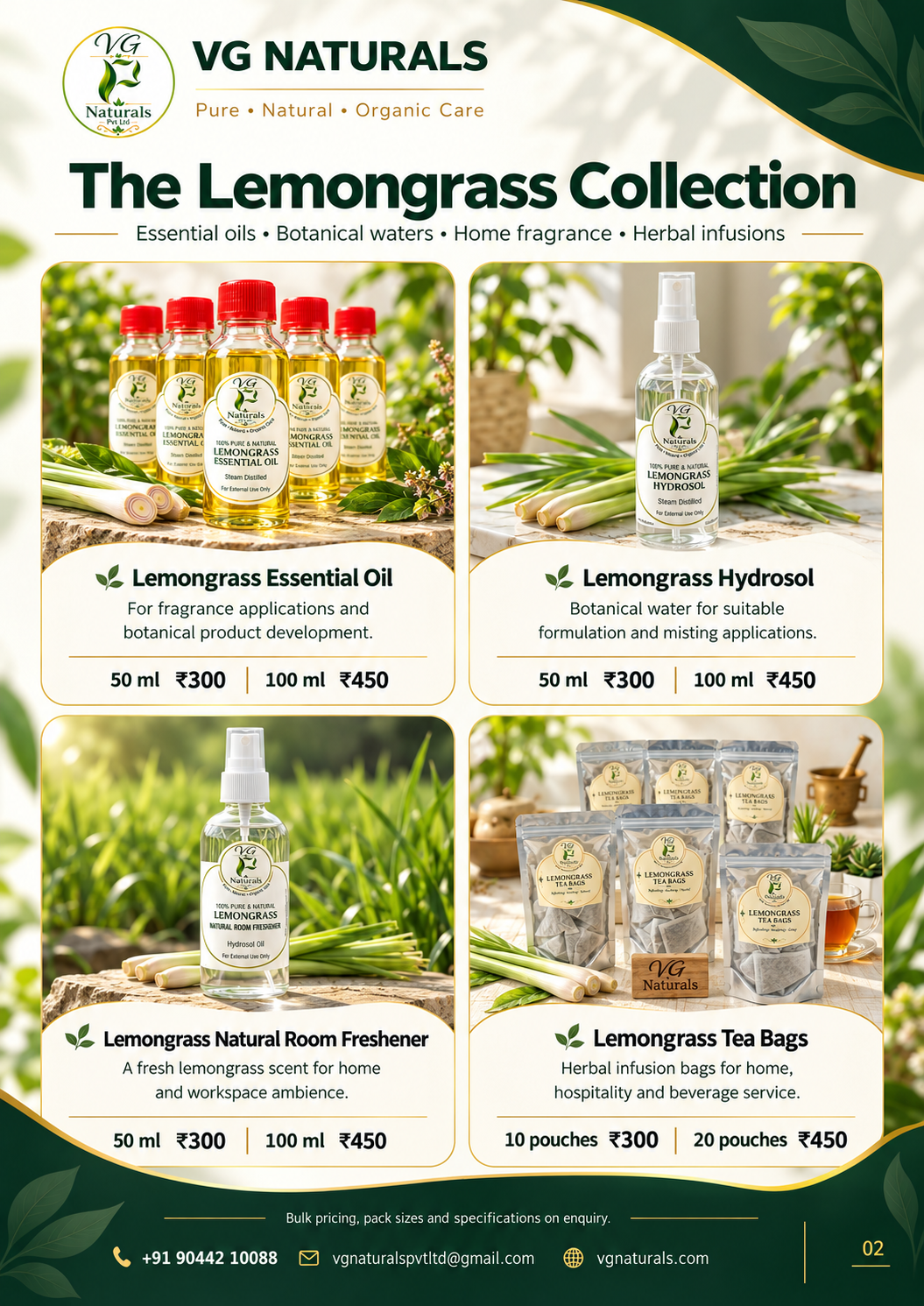 VG Naturals catalogue page 2 — The Lemongrass Collection